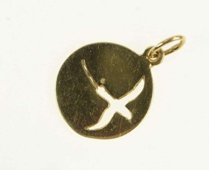 14K Yellow Gold Bermuda Long Tail Bird Cut Out Round Charm/Pendant