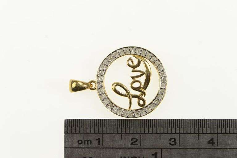 10K Yellow Gold Diamond Circle Love Romantic Valentine Round Pendant