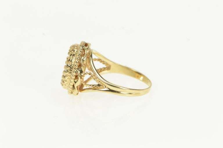 14K Yellow Gold Oval Black Onyx Ornate Filigree Mourning Ring