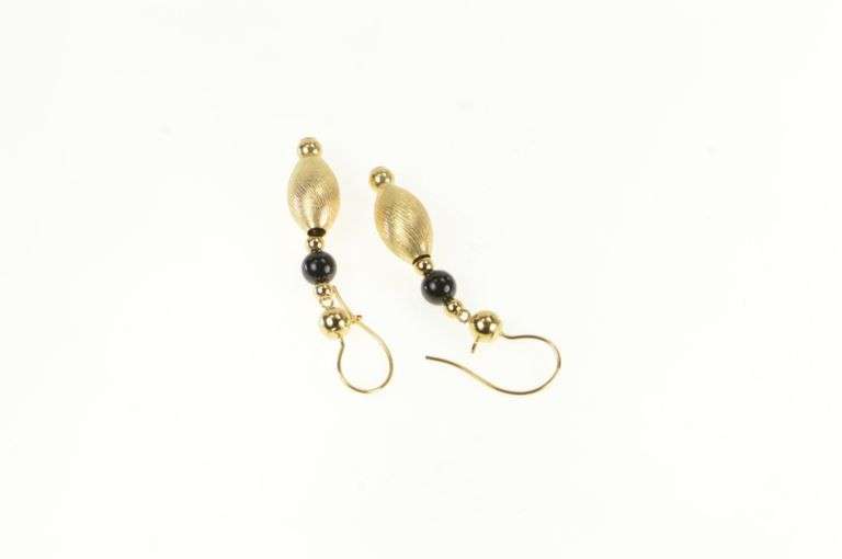 14K Yellow Gold Black Onyx Round Black Dangle Vintage Earrings