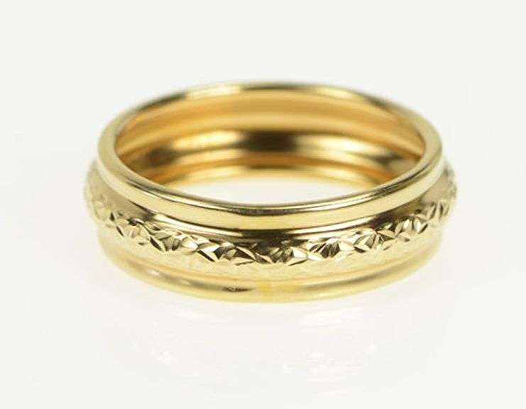 14K Yellow Gold 6.3mm Domed Textured Vintage Statement Band Ring
