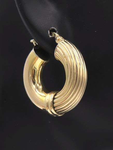 Amazing Yellow Gold Satin Finish Textured Hoop
