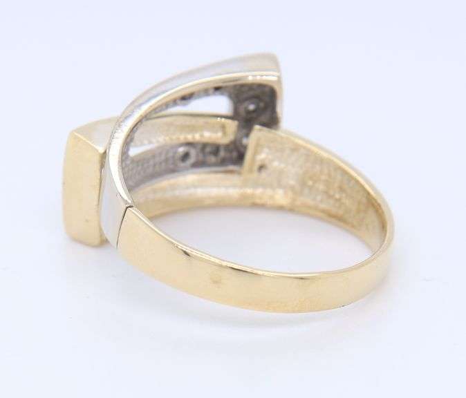 Stunning Two Tone Gold Bezel Set Diamond Buckle Ring