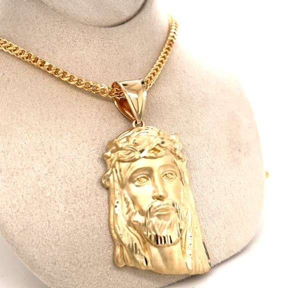 14K YELLOW GOLD JESUS FACE CHARM WITH CHAIN
