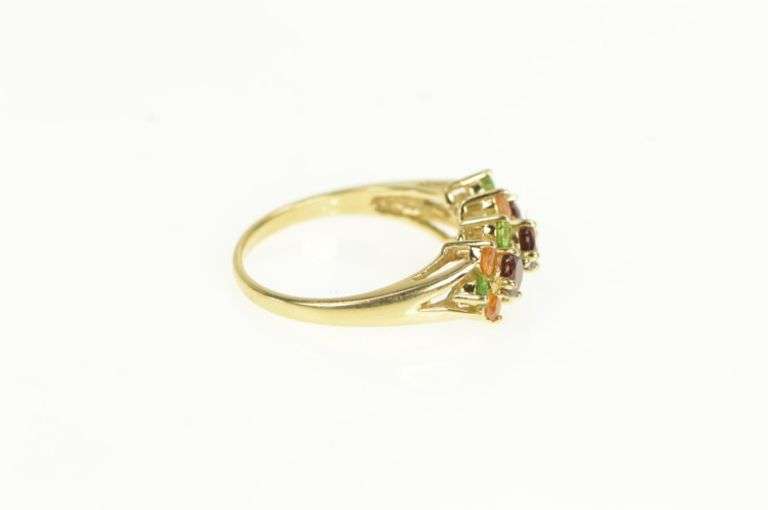 14K Yellow Gold Garnet Peridot Citrine Statement Band Ring