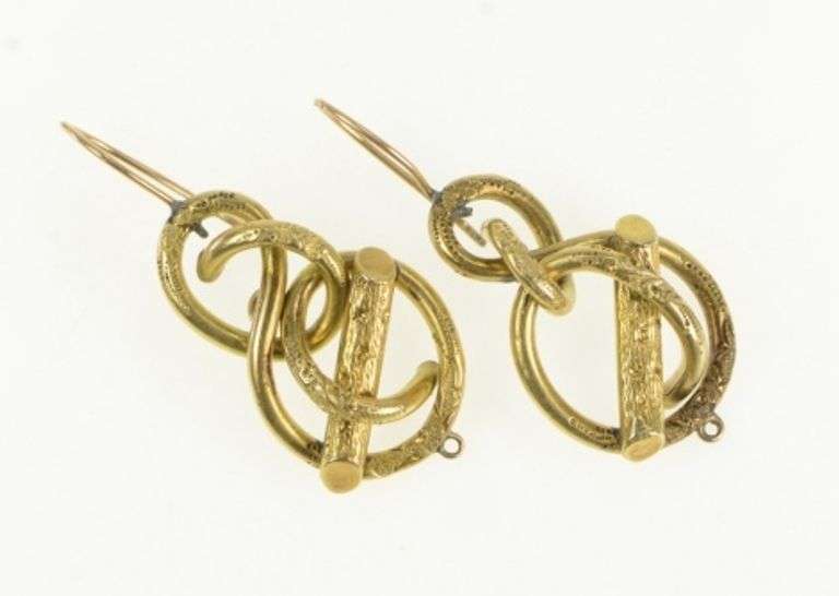 14K Yellow Gold Victorian Vine Knot Dangle Statement Earrings