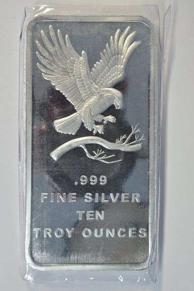 Eagle 10 Troy OZ pure .9999 fine silver bar in plastic