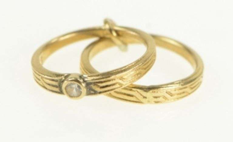 14K Yellow Gold Art Deco Engagement Bridal Set Wedding Charm/Pendant