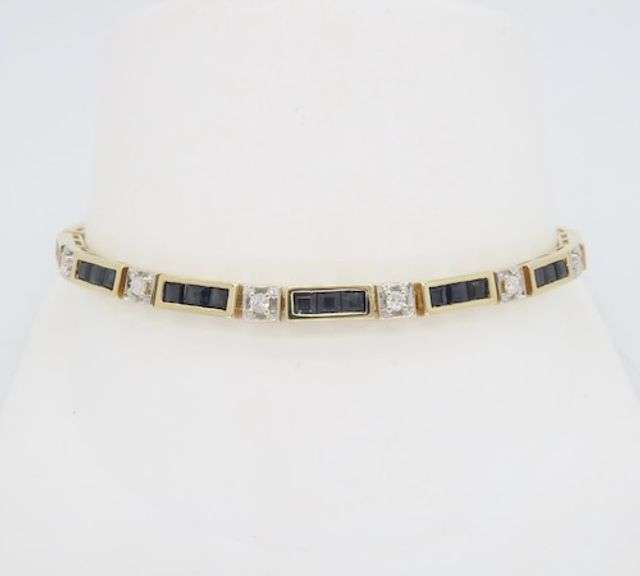 Blue Sapphire & Diamond Tennis Bracelet
