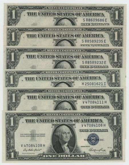 6 Gem CU $1 Silver Certificates: 3 1935-C & 3 1935-E