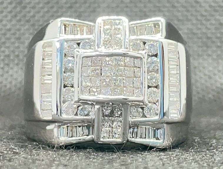 MENS 14K WHITE GOLD MULTI-SHAPE THICK DIAMOND RING (2.00 C.T. T.W.)