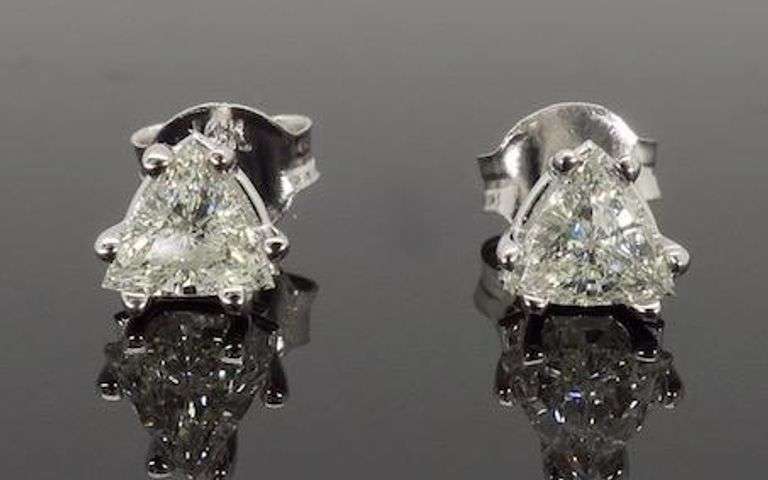 14K White Gold Trilliant Cut Diamond Studs