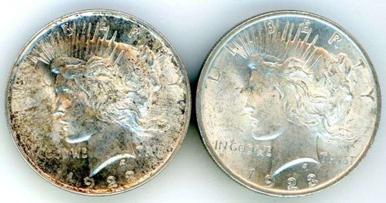 Two different US Peace Silver Dollars: 1922 & 1923