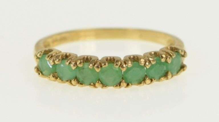 10K Yellow Gold Seven Stone Natural Emerald Band Ring