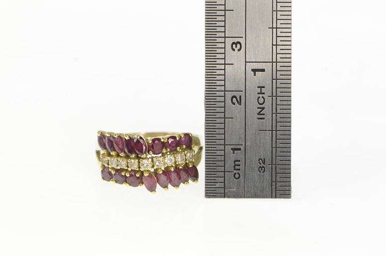 14K Yellow Gold Natural Ruby Diamond Squared Statement Band Ring