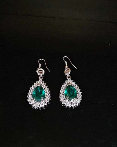 18 Kt White Gold Plated 11.5 Ctw Lab Emerald Pear Cut Earrings