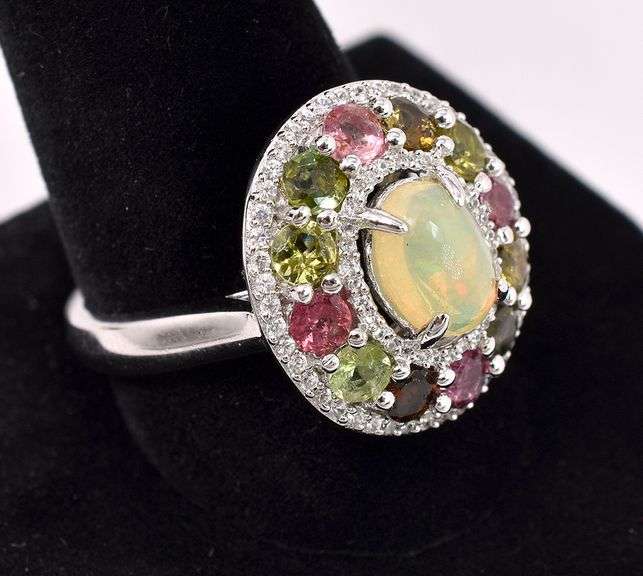 Opal And Tourmaline Ring In Sterling Silver