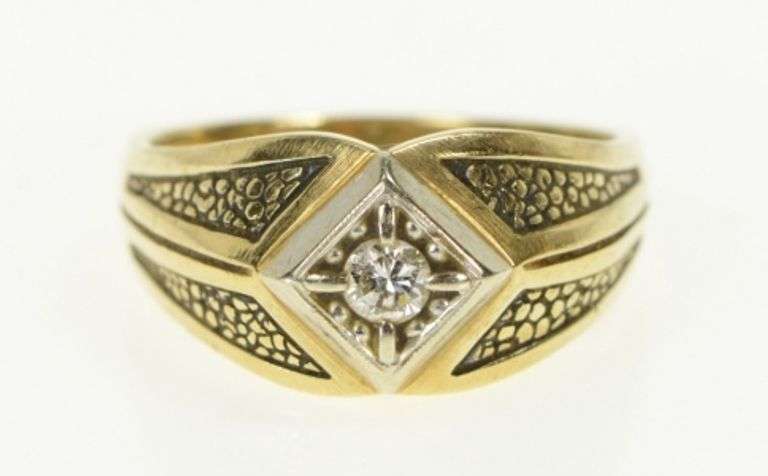 14K Yellow Gold 0.22 Ct Men's Diamond Vintage Wedding Ring