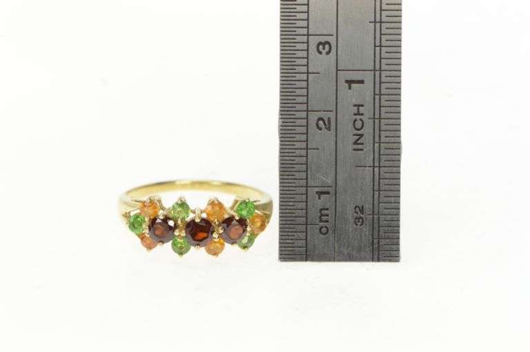 14K Yellow Gold Garnet Peridot Citrine Statement Band Ring