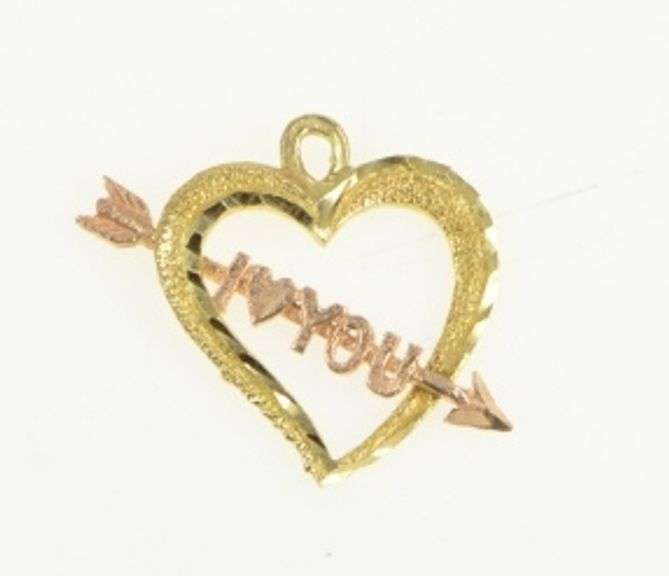 14K Yellow Gold I Love You Heart Valentine Arrow Cupid Charm/Pendant