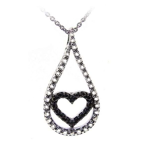 Black Diamond Accent Teardrop Necklace in Sterling Silver