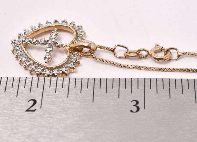 Vermeil Heart And Cross Pendant Necklace In Sterling Silver