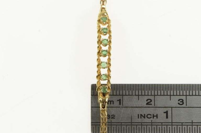14K Yellow Gold Retro Emerald Inset Bar Square Chain Vintage Bracelet