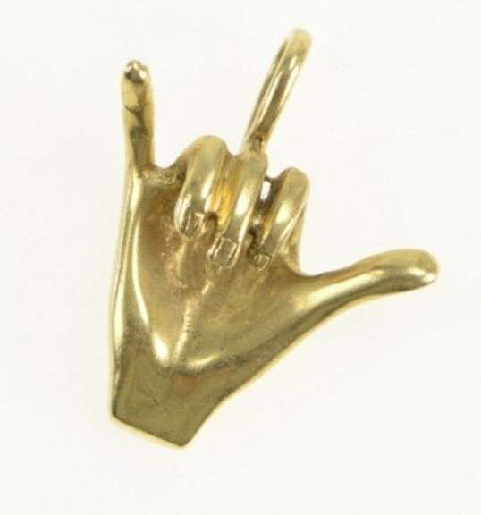 14K Yellow Gold Shaka Sign Aloha Hang Loose Hand Gesture Charm/Pendant