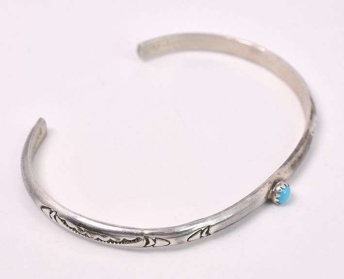 Navajo Turquoise Cuff Bracelet In Sterling Silver