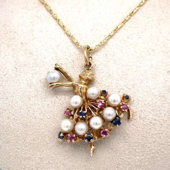 VINTAGE "DANCER" CHARM NECKLACE WITH PEARLS