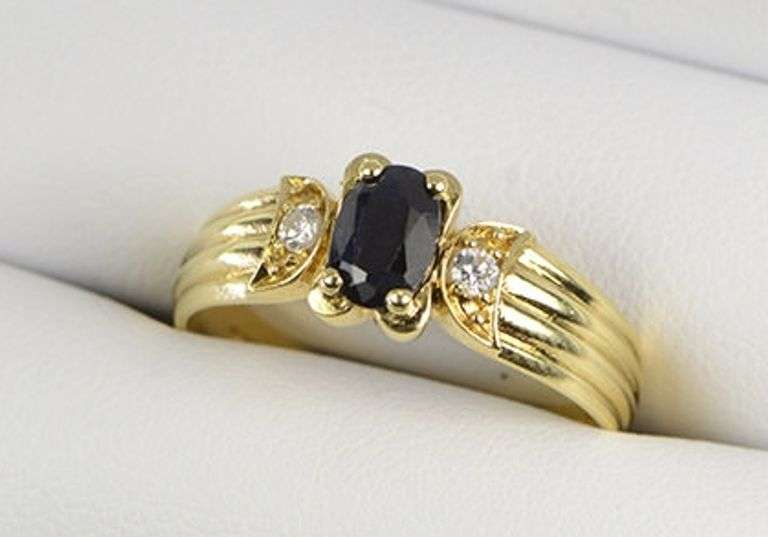 14K Yellow Gold Natural Sapphire Diamond Vintage Statement Ring