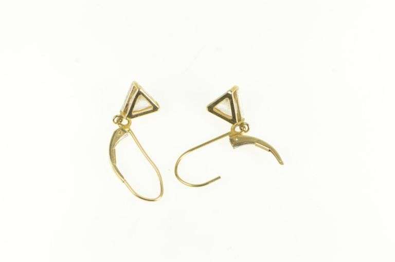 14K Yellow Gold Trillion Solitaire Dangle Vintage Statement Earrings