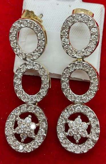 CERTIFIED BRAND NEW 14K GOLD AND DIAMOND DANGLE EARRINGS