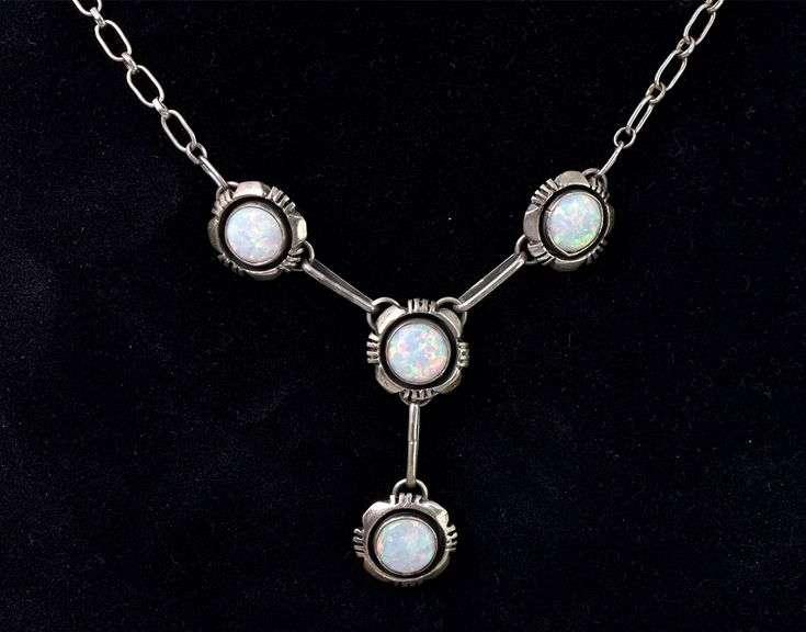 Flower Opal Necklace In Sterling Silver
