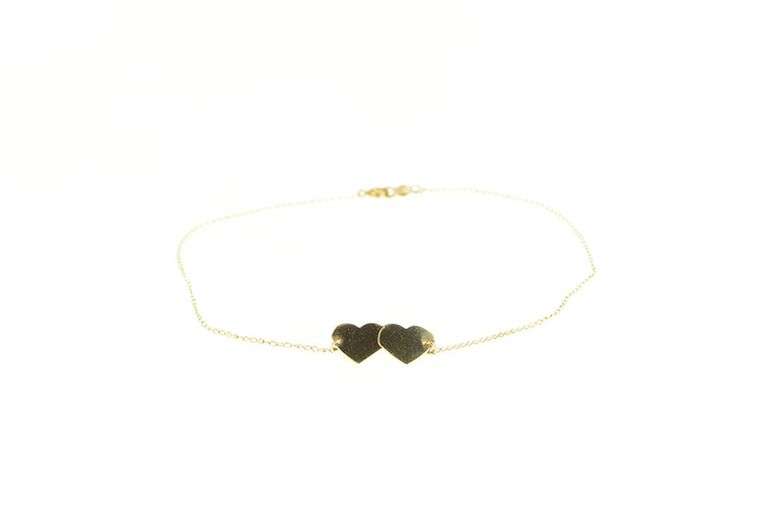 14K Yellow Gold Interlocking Heart Love Symbol Chain Anklet Bracelet