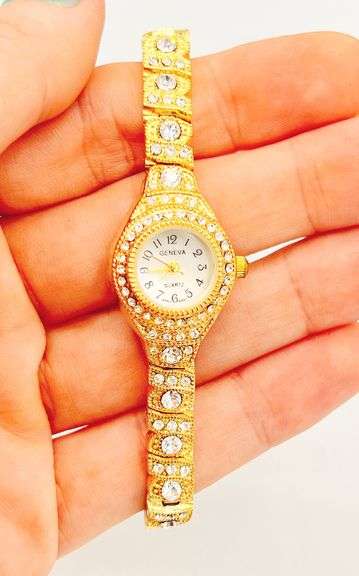 LADIES GENEVA & GEMSTONE WATCH-18KT GP