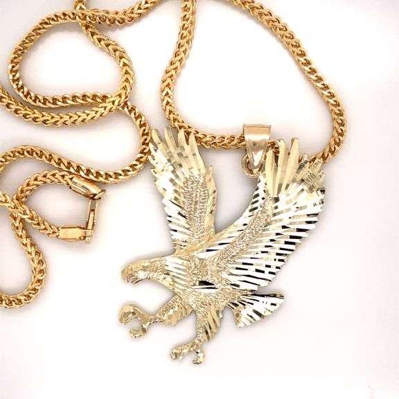 14K YELLOW GOLD DIAMOND CUT EAGLE CHARM WITH CHAIN