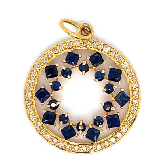 14K YELLOW GOLD CHARM WITH DIAMONDS AND SAPPHIRES