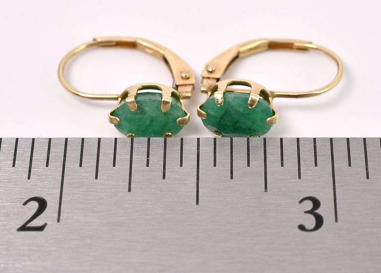 Beautiful Emerald Earrings In 14K Yellow Gold