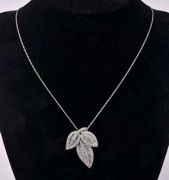 CZ Leaf Pendant Necklace In Sterling Silver