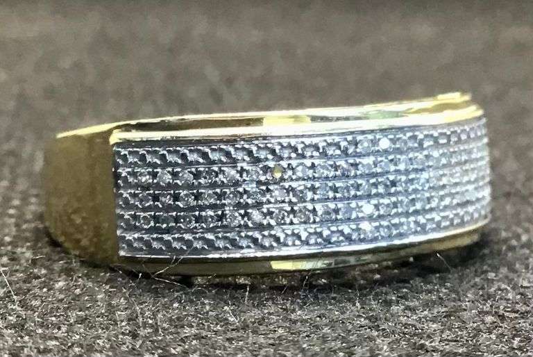 FABULOUS AND ELEGANT 10K YELLOW GOLD 1/3 CT DIAMOND MULTI-ROW STEPPED EDGE BAND