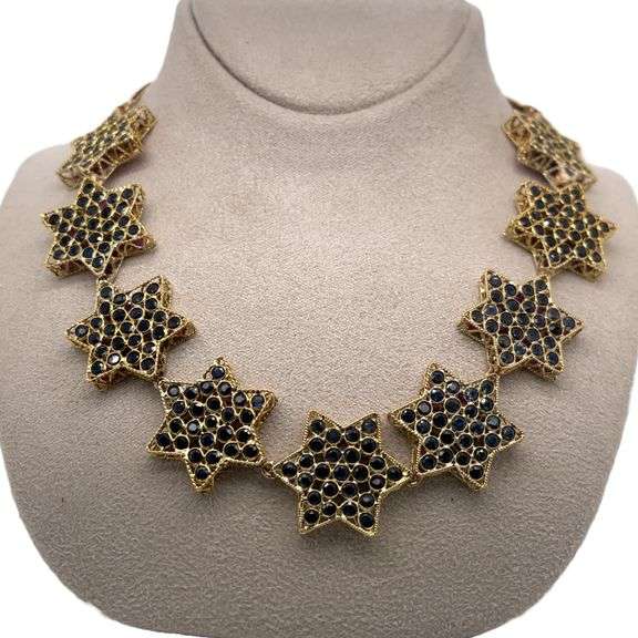 18K YELLOW GOLD 30 STAR NECKLACE- 75 CARAT RUBIES AND 75 CARAT EMERALDS