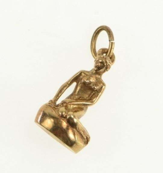 14K Yellow Gold 3D Little Mermaid Denmark Statue Charm/Pendant