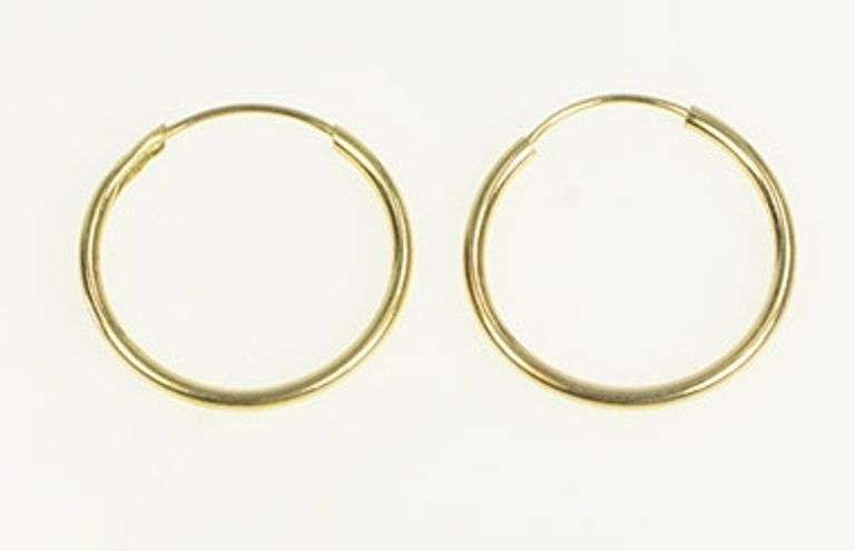 14K Yellow Gold 13.7mm Round Classic Vintage Simple Hoop Earrings