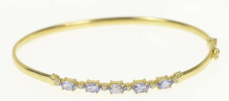 14K Yellow Gold Tanzanite Diamond Vintage Oval Bangle Bracelet