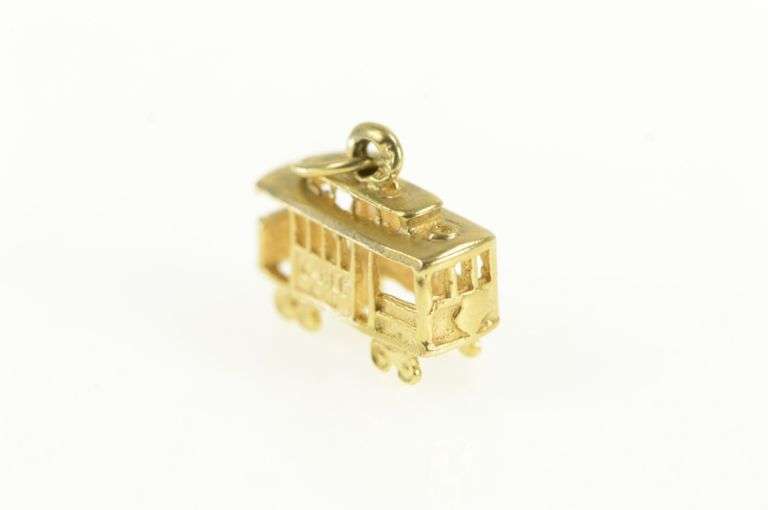 14K Yellow Gold 3D Cable Car San Francisco Souvenir Charm/Pendant
