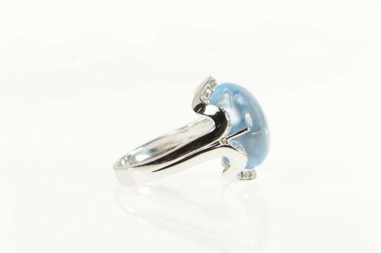 14K White Gold Scalloped Sim. Aquamarine Diamond Scalloped Ring