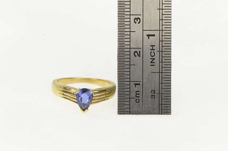 14K Yellow Gold Pear Tanzanite Chevron Vintage Statement Ring