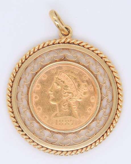 1887 $5 Liberty Gold Coin Pendant