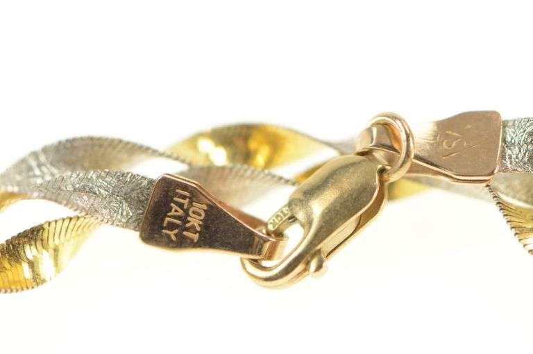 10K Yellow Gold 2.7mm Two Tone Herringbone Twist Link Necklace